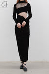 Un morceau velvet lace stitching waist details dress um231ls07 black PUM35